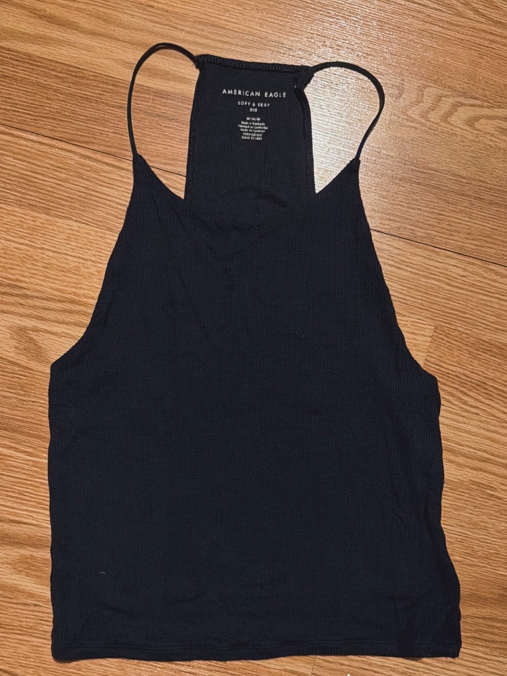 American Eagle Outfitters Black Ribbed High-Neck Racerback Tank